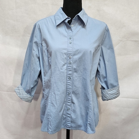 Riders Instantly Slims You Princess Cut Blue Button Up Shirt Size XL - Picture 1 of 7